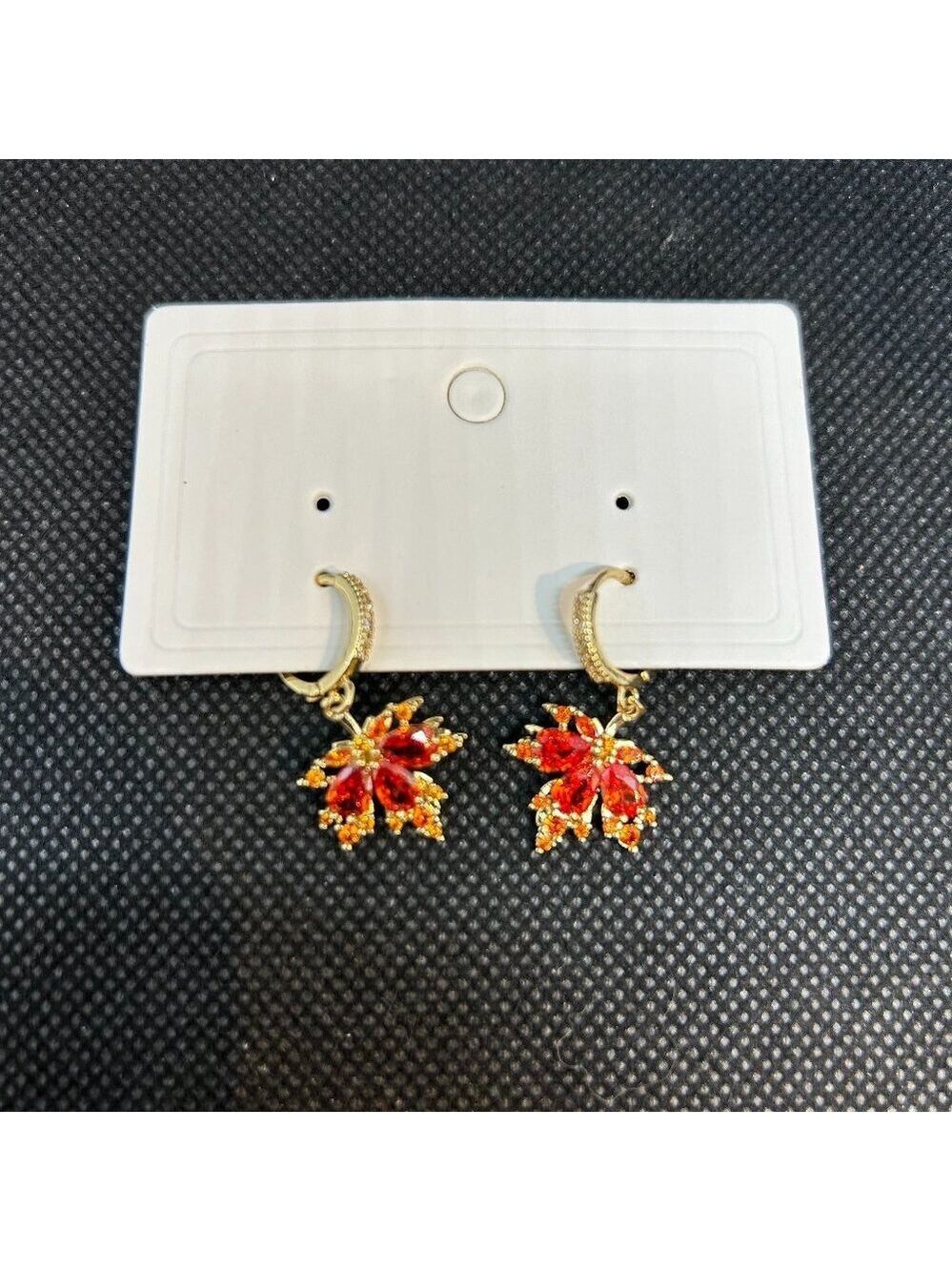 New ! Fall leaf CZ pierced earrings